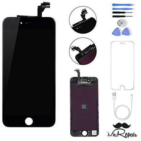 Display Replacement Kit - Black iphone 6 LCD Display Touch Screen Digitizer Assembly Screen replacement full set with tools Mr Repair Parts Free Charger Cable Included