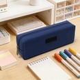 thumbnail image 5 of Solid Color Canvas Pencil Case for Students, Large Capacity Stationery Bag with Zipper for Pens and Pencils in Navy, 5 of 7