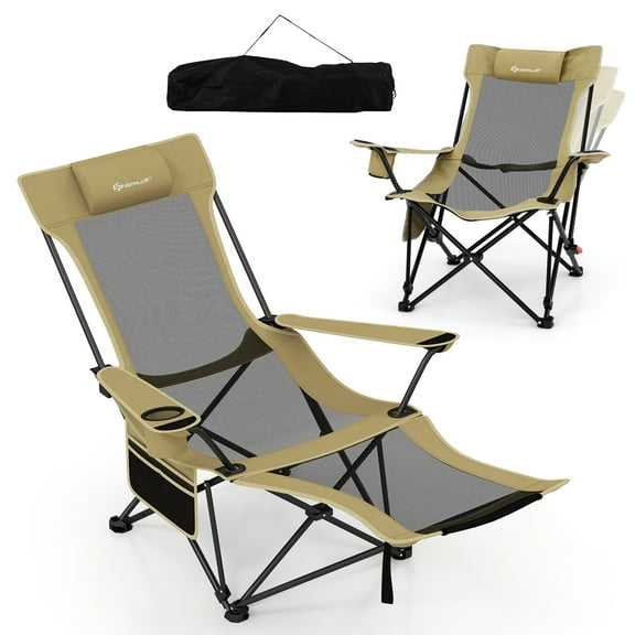 Gymax Camping Lounge Chair w/Detachable Footrest & 4-position Backrest Carrying Bag