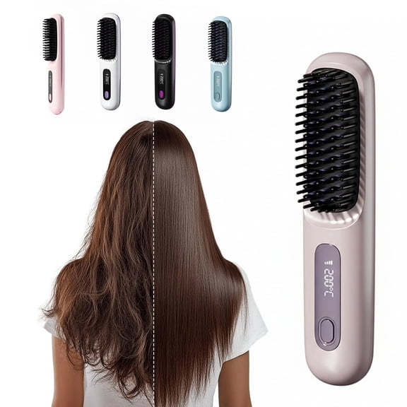 FOLYX Mini Professional 8" Ceramics Heated Hair Straightening Brush, Automatic Shutoff, Purple