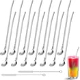 thumbnail image 1 of Juego de 14 piezas de cucharas y pajitas – Acero inoxidable reutilizable con 2 cepillos de limpieza – Para helados, batidos, cócteles y smoothies., 1 of 6