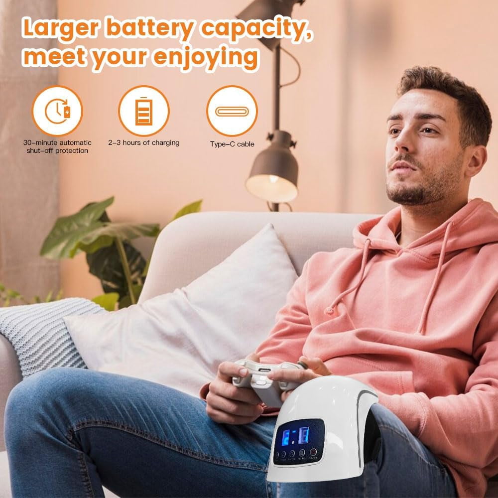 Wearable Knee Wrap with Controllable Heat, Vibration, and Dual-Wavelength LEDs, Cordless Rechargeable Device with Adjustable Straps for Home Use