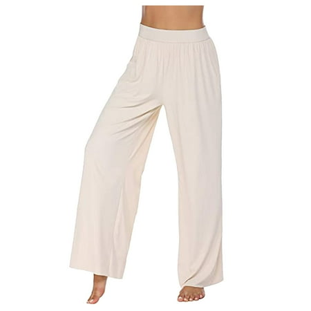 

Labakihah yoga pants Womens Casual Solid Color Comfortable Pajamas Wide Leg Pants Long Yoga Pants Beige
