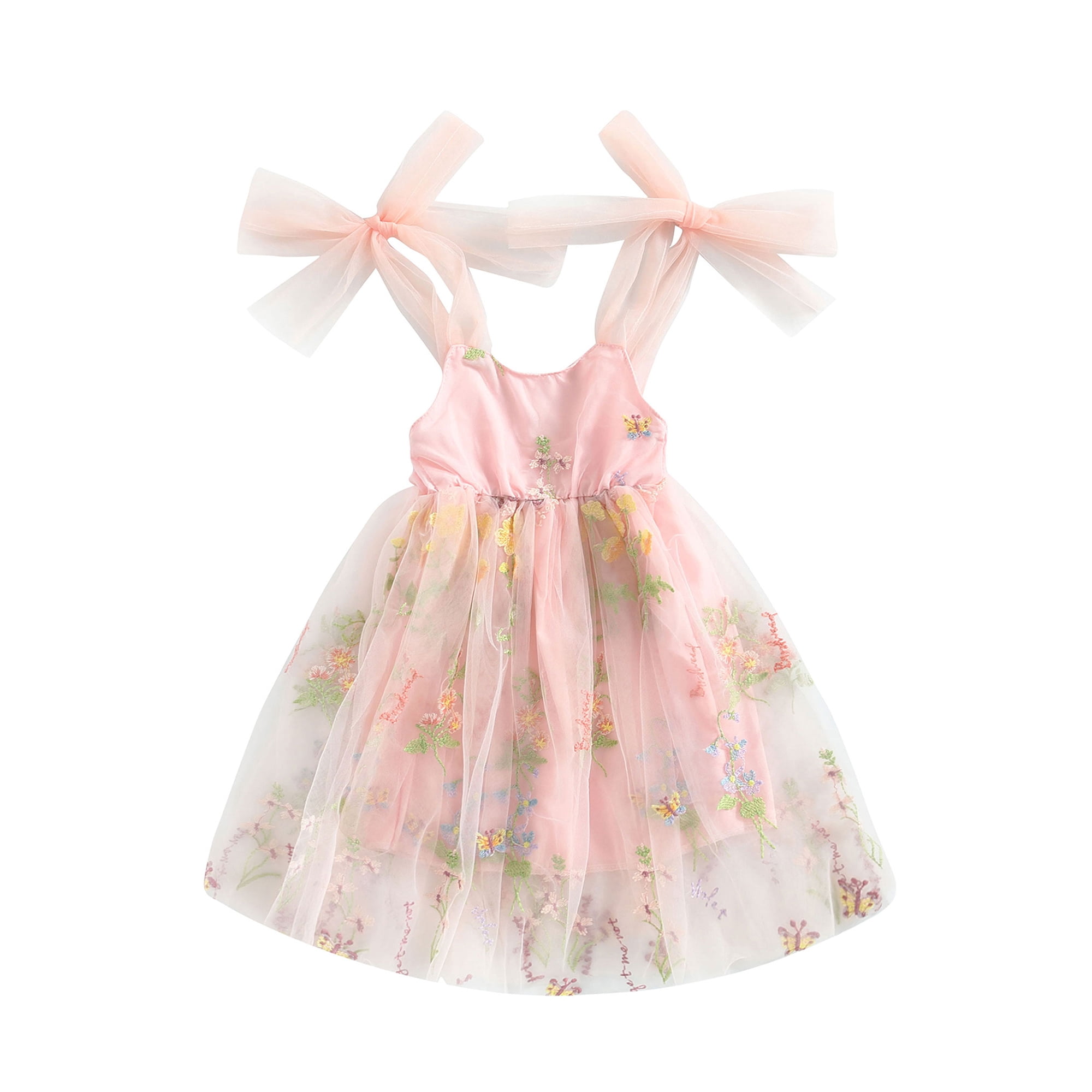 Wangsaura Toddler Infant Kids Girl Dresses Floral Embroidery Sleeveless Princess Bow Tutu Party Birthday Dress Walmart