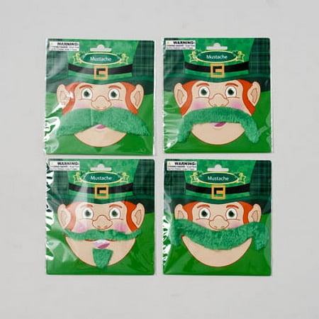 MUSTACHE SELF ADHESIVE ST PATS GREEN 4 STYLES ON 12PC MDSGSTRIP, Case Pack of 48