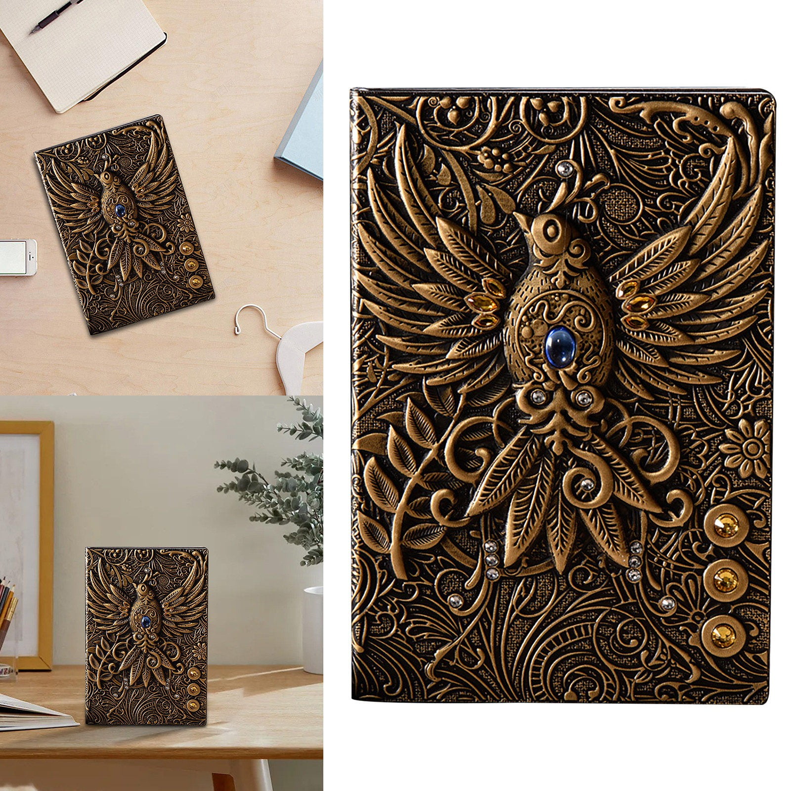 WMGHA Embossed Leather Journal Writing Notebook - Antique Handmade Leather Daily Notepad Sketchbook, Phoenix Gift For Men & Women,Travel Sketchbook & Poetry Diary,100 Sheets,A5 (5.5" X 8.3")