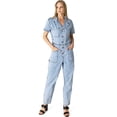 thumbnail image 4 of Vibrant MIU Womens Juniors Aviator Denim Romper Jumpsuit (Small, Light Denim), 4 of 5