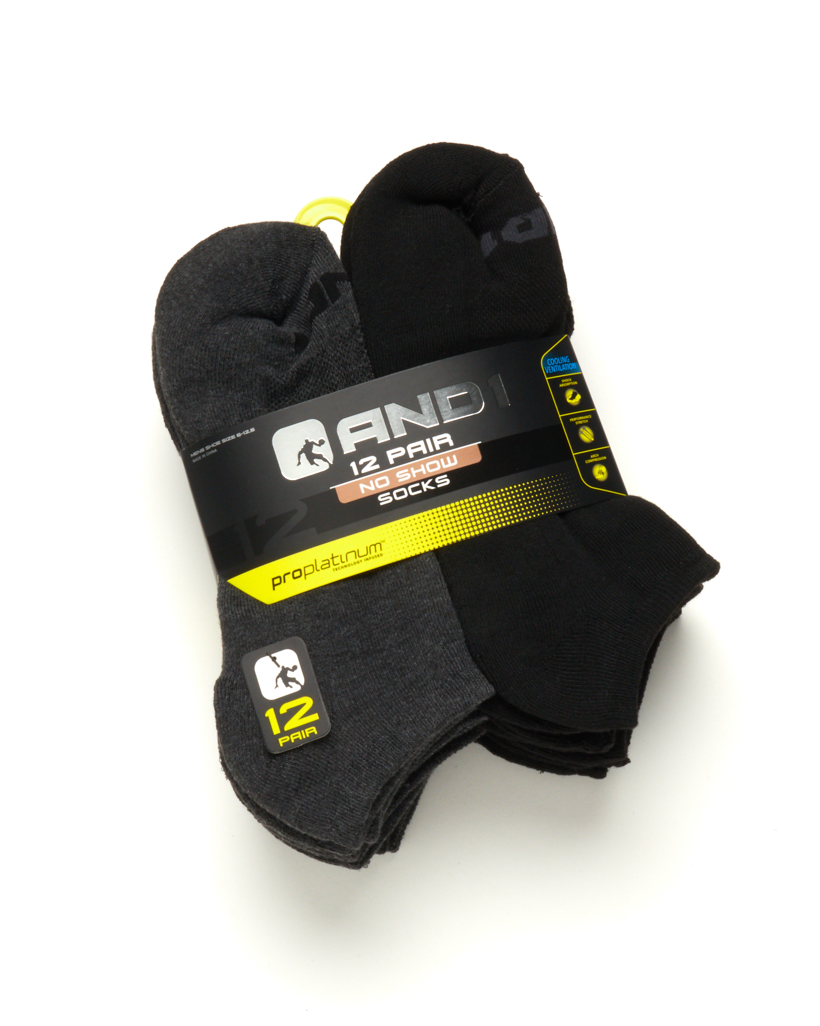 AND1 Men's Cushion No-Show Socks, 12-Pack, Gray photo 2