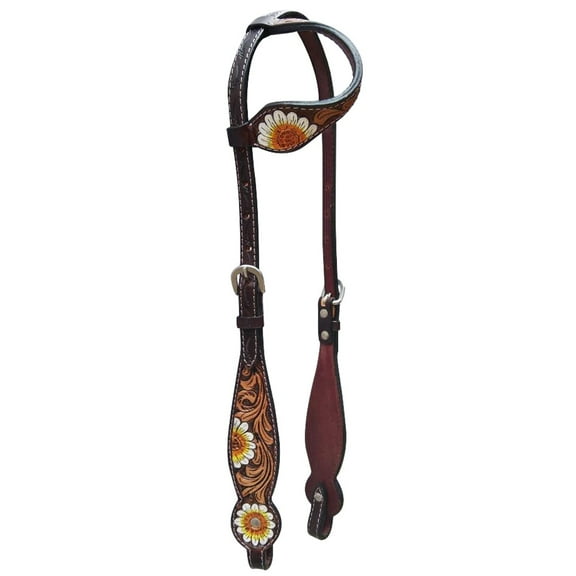 HILASON Western Horse One Ear Headstall American Leather Floral Brown