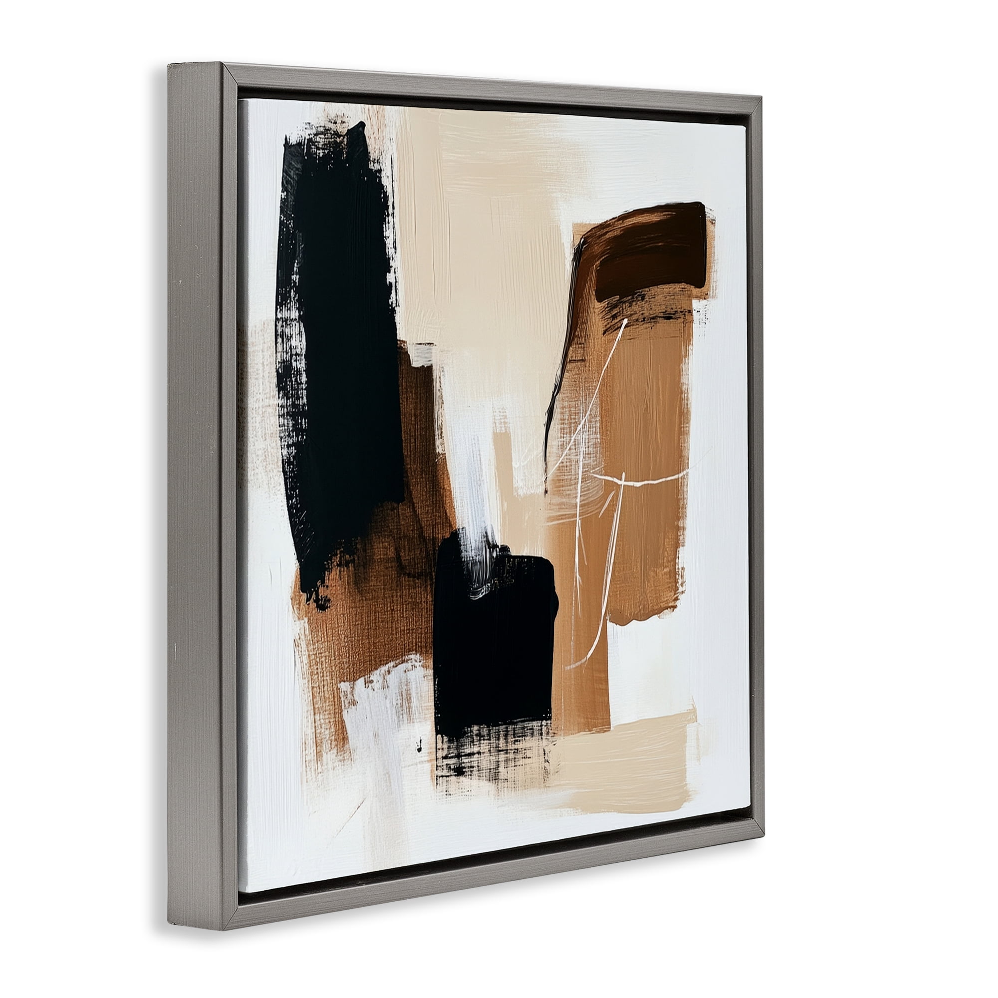 Stupell Industries Earthy Hues Neutral Balance Gray Framed Floater Canvas Wall Art, design by Petal Prints Design