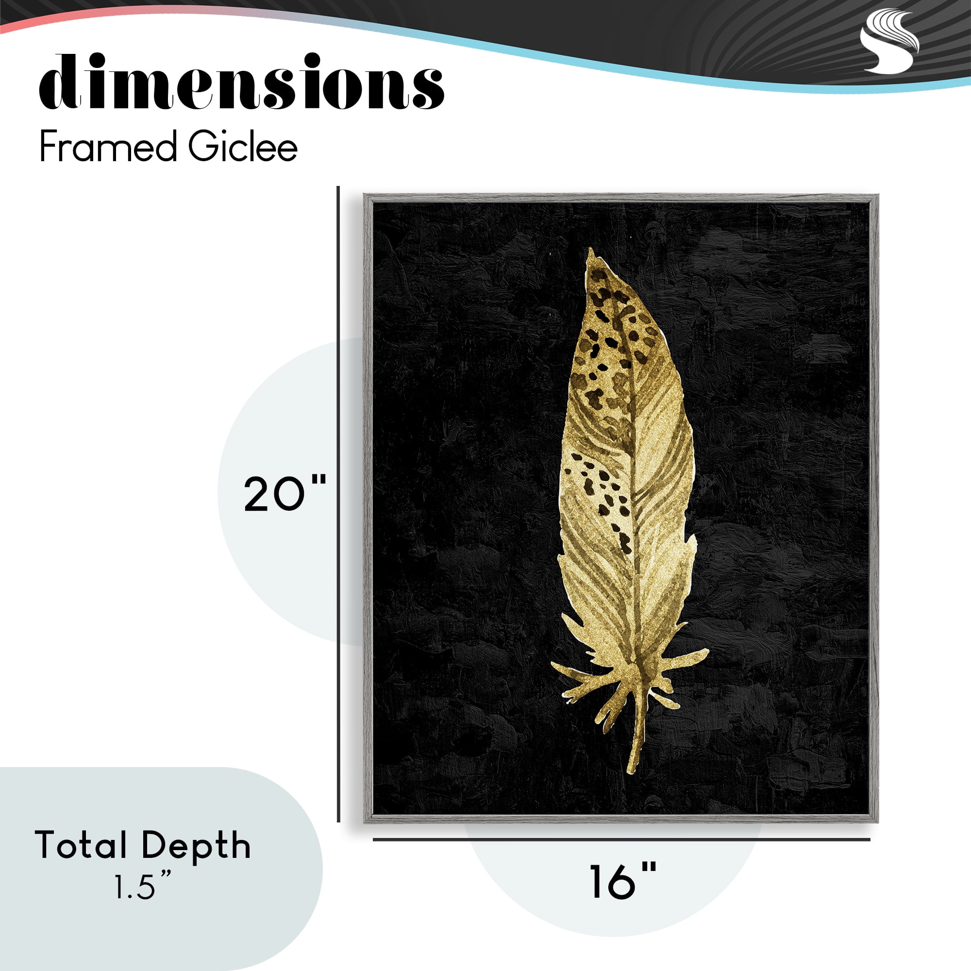 Speckled Feather on Black Gray Framed Giclee Art, design by Kim Allen