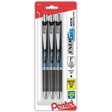 Pentel EnerGel Liquid Gel Ink Deluxe RTX Retractable Pens, NeedlePoint, 0.5 mm, Black Ink, 3 Count