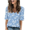 thumbnail image 2 of Fiudx Liquidación de Ahorros de Verano Camiseta de Manga Corta con Cuello En V Estampada Informal a La Moda para Mujer Yop, 2 of 5