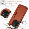 thumbnail image 3 of Cutyskin for iPhone 13 Wallet Case【RFID Blocking】 with Card Holder Cash Pocket Zipper Bills Slot, Soft PU Leather Magnetic Back Folio Kickstand, Finger Ring Holder Hook Phone Case, Brown, 3 of 9