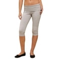 thumbnail image 2 of Women Fold Over Capri Leggings Y2K Low Rise Elastic Waist Cropped Pants Knee-Length Skinny Yoga Athletic Pants Light Gray M, 2 of 9