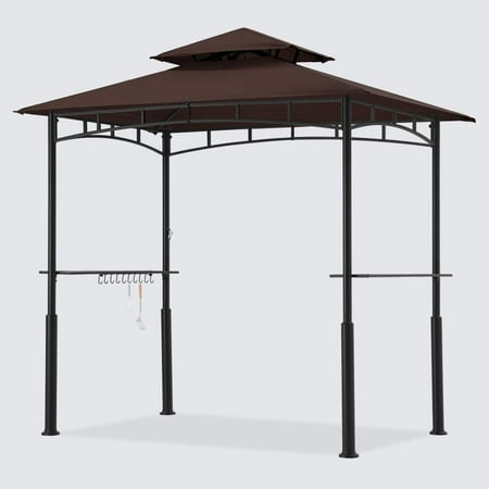 8 x 5 Grill Gazebo Double Tiered Outdoor BBQ Gazebo Canopy with LED Light (Brown)- ABCCANOPY