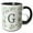 Black/White, variant on 3drose, Monogram Initial Letter G in Green Framed in Leaves and a Gold Square., 11oz Two-tone Blue Mug