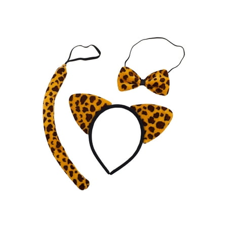 Lux Accessories Brown Black Spots Jaguar Ears Bowtie Tail Costume Party Dressup