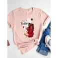 thumbnail image 1 of Camiseta con estampado de dibujos animados para mujer, ropa de manga corta de Navidad, moda de Año Nuevo, camisetas gráficas básicas, 1 of 5