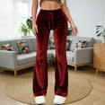 thumbnail image 4 of Simua Women's Solid Color Velvet Flared Pants - 100% Polyester Elastic Waist Wide Leg Athleisure Trousers (Sizes S, M, L, XL, XXL), 4 of 9