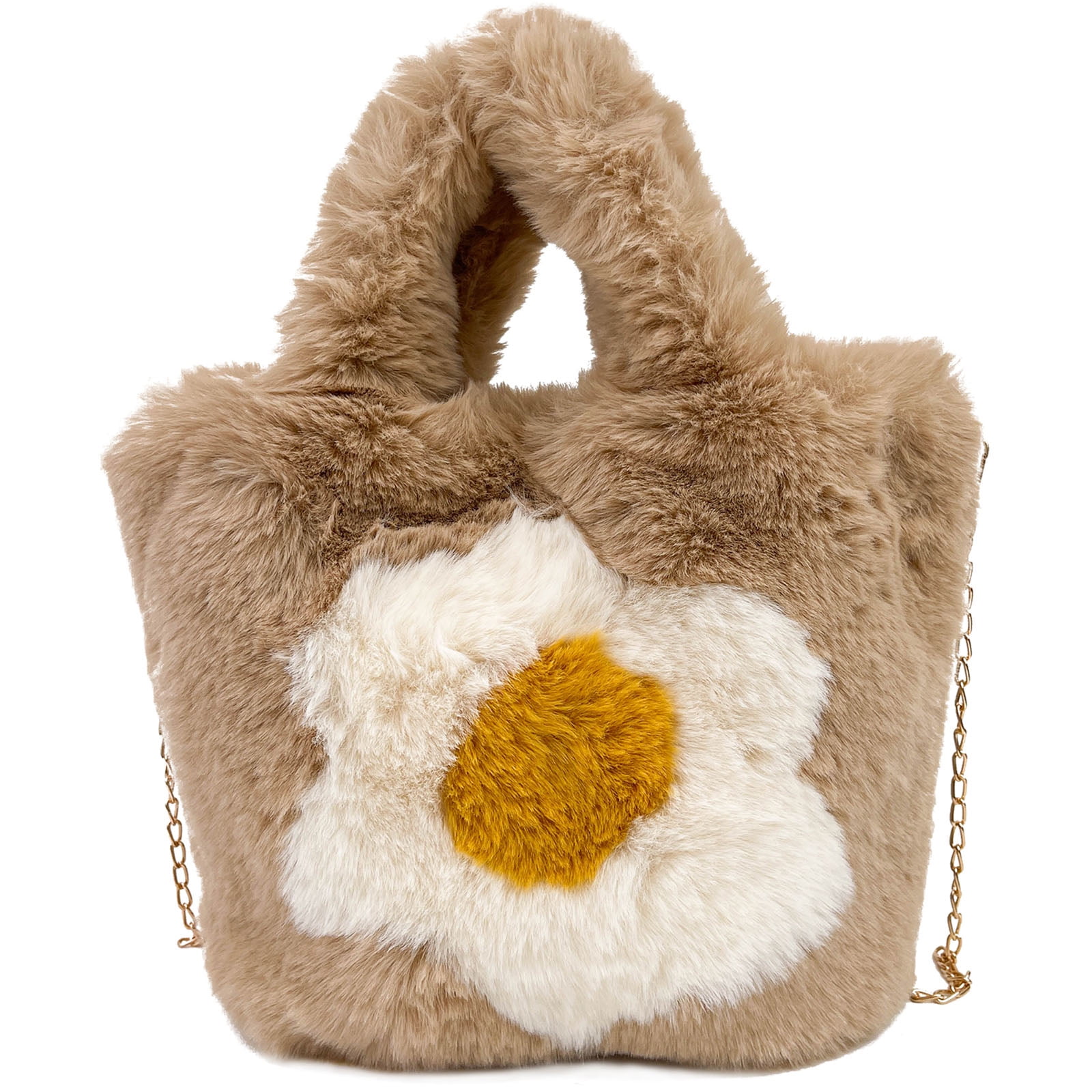 for Creative Women Travel Handbag Plush Clutch Purse Cartoon Tote Bags  Retro Fried Egg Clutch Bags Chain Crossbody Bag 