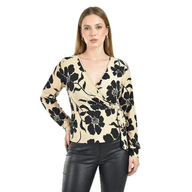 Blusa con escote cruzado Roman Fashion / Juvenil, 1758 (Negro flor) negro M