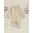 thumbnail image 2 of FEORJGP Infant Baby Ribbed Jumpsuits Newborn Girls Boys Rompers Casual Contrast Color Round Neck Rompers Zipper Long Sleeve Bodysuit Soft Loungewear, 2 of 9