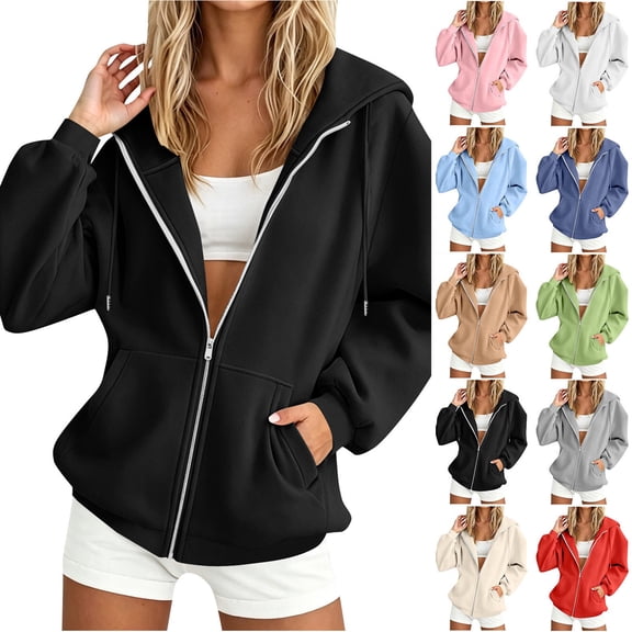 Cekizud Hoodies for Women Zip up Hooded Jacket Long Sleeve Fleece Sweatshirt with Pockets, Sizes S-2XL