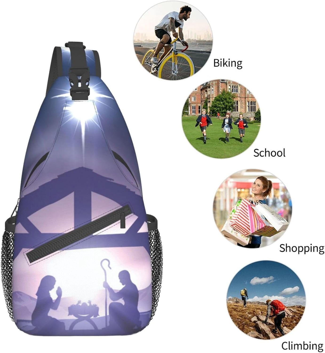 Christmas Nativity Jesus Holy Night Sling Bag Crossbody Hiking Travel Chest Bags Backpack Shoulder Daypack for Women Men