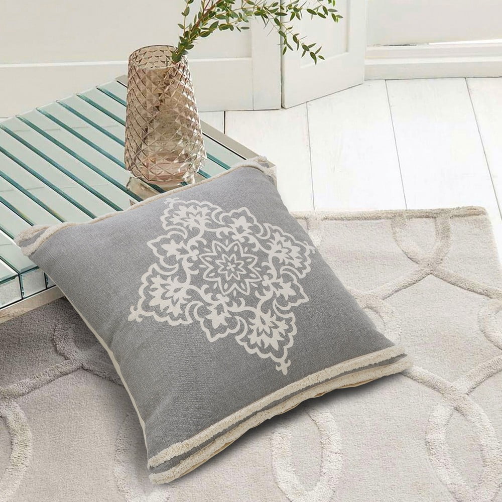 Ox Bay 24" x 24" Hand-Woven Gray/ White Medallion Organic Cotton Pillow Cover