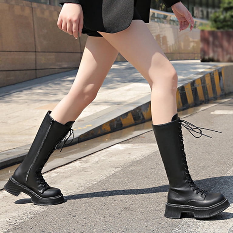 Black Lace Up Knee High Boots Women Platform Heel For Comfortable Winter  Wear - Walmart.com