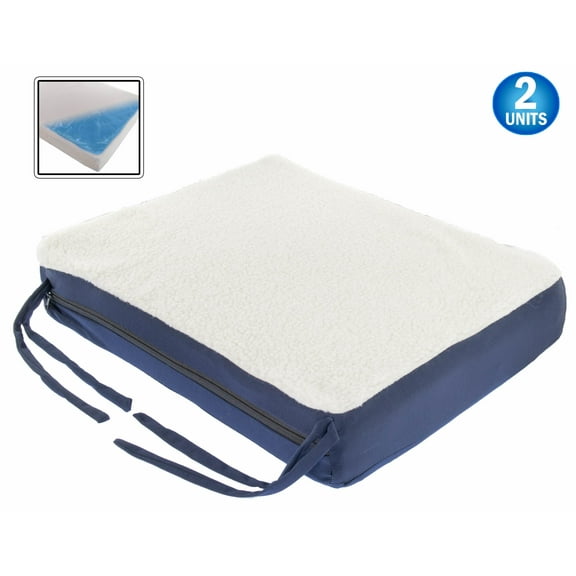 Gel Memory Foam Seat Cushion with Chair Ties - Orthopedic Seat Pad for Office, Car, Truck, and Wheelchair - Cooling Comfort, Portable, Pressure Relief & Superior Support - Washable Cover (2PC)
