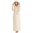 thumbnail image 1 of Women Fleece Hooded Bathrobe Soft Plush Full Length Long Spa Robe, 1 of 7