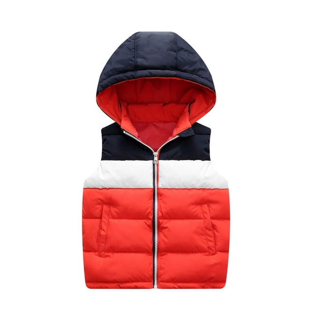 MEZZALL Veste Sans Manches Rembourrée pour Garçons, Fermeture Éclair, Coupe Décontractée, Hiver, Usage Quotidien, Rouge, 4-5 Ans