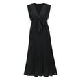 thumbnail image 4 of SAYOO Vestidos Largos de Manga con Volantes con cinturón para Mujer Verano, Vestidos de Gasa Plisados con Cuello en V de Color Sólido Casual SAYOO casual, 4 of 7