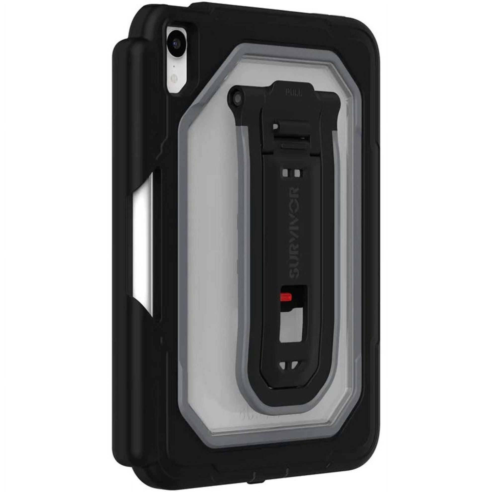 Survivor All-Terrain Rugged Carrying Case Apple iPad mini (6th Generation) Tablet, Apple Pencil (2nd Generation), Stylus - 3X Military Grade Protection with Kickstand + Pencil Holder -Black