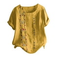 thumbnail image 2 of YVNAURA Short Sleeve Bohemian Blouse for Women Plus Size Embroidered Floral Tunic Loose Fit Peasant Top Trendy Spring Summer 2026 Vacation Resort Wear Casual, Yellow,L, 2 of 4