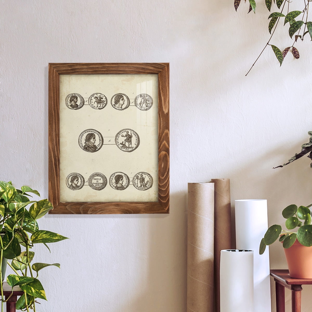 Antique Roman Coins V -Framed Print w/glass-Walnut