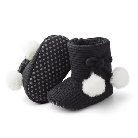 

bangyoudaoo Newborn Baby Cotton Booties Stay on Slipper Winter Warm Soft Shoes Non-Skid Infant Ankle Boots Crib Shoes Black1