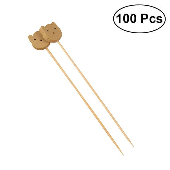 CATIEBYE Light Brown Cocktail Sticks Fruit Picks for Drinks and Appetizers, 100 Picks for Parties and Events