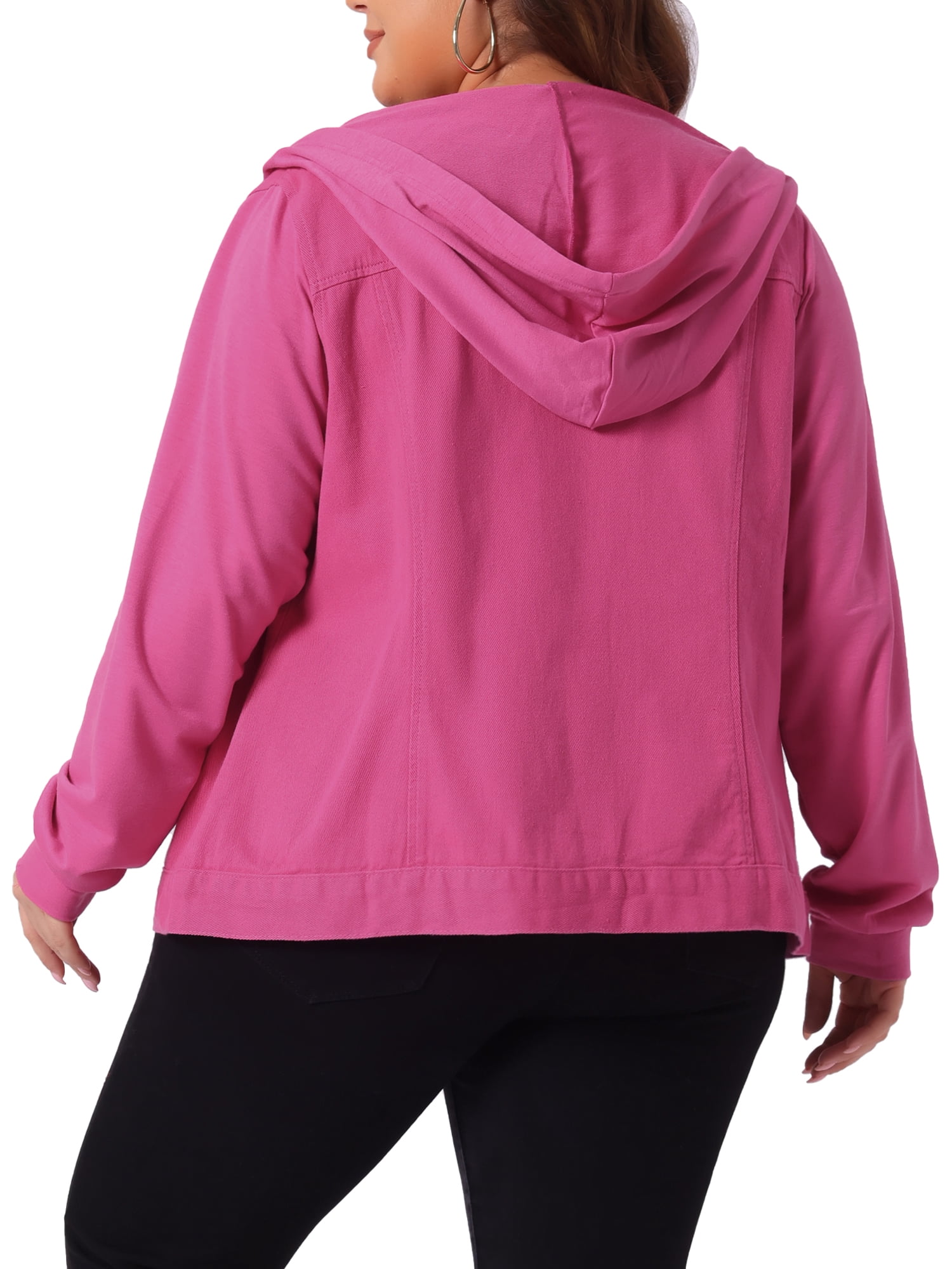 DARING DIVA Women's Plus Size Hood Long Sleeve Hoodie Jean Jacket 2X Hot Pink