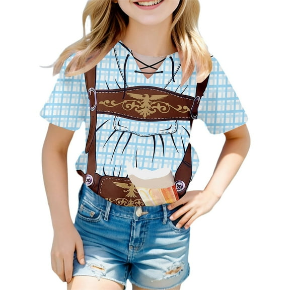 BOOMNY Toddler Girls T-Shirts Short Sleeve Casual Oktoberfest Printed T Shirts Lightweight Loose Summer Shirt Tops Leisure Girl's Clothes
