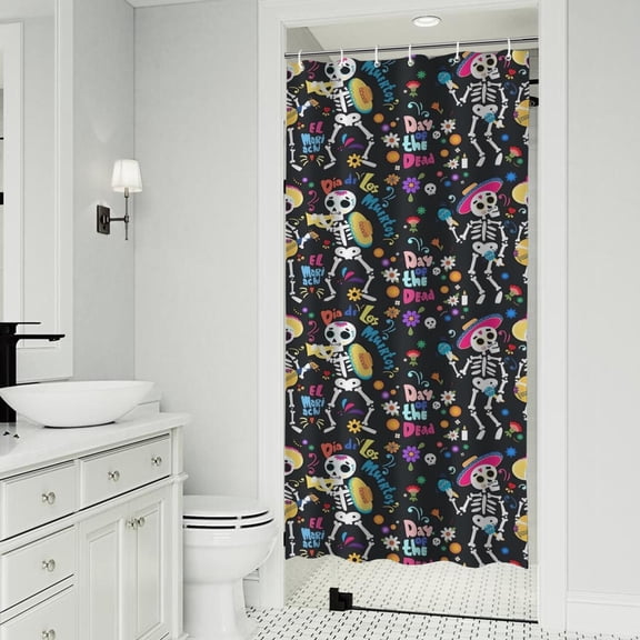 Day Of the Dead Halloween Pattern Shower Curtain 36"x72" ,Bathroom Decorative Shower Curtains Set with 12 Hooks,Modern Waterproof Washable Shower Curtain