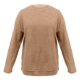 thumbnail image 6 of ManxiVoo Women Loose Round Neck Long Sleeve Top Waffle Texture Slit Hem Comfort Fit Casual Pullover Soft Stretch Blouse S Size Khaki, 6 of 7