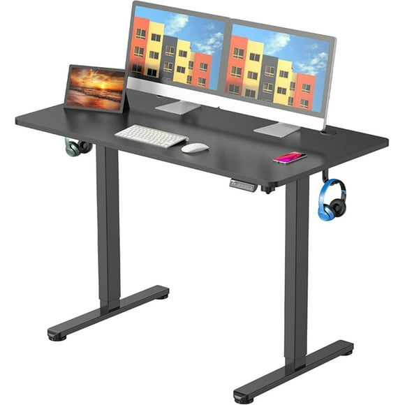 Height Adjustable Electric Standing Desk, 43.3" X 24" Ergonomic Home Office Sit Stand up Desk with Memory Controller, Side Hooks and Cable Management Support up to 154 lbs