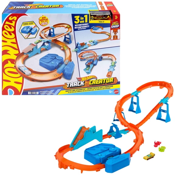 Hot Wheels Track Creator Boosted Jump Speedway Set with 1:64 Scale Toy Car & Motorized Booster