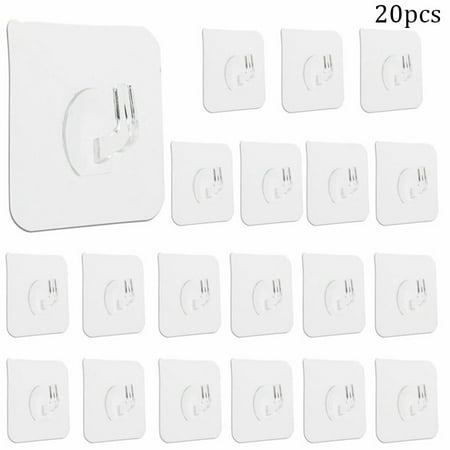 

20X Self Adhesive Hooks Strong Sticky Heavy Duty Wall Seamless Transparent Hooks