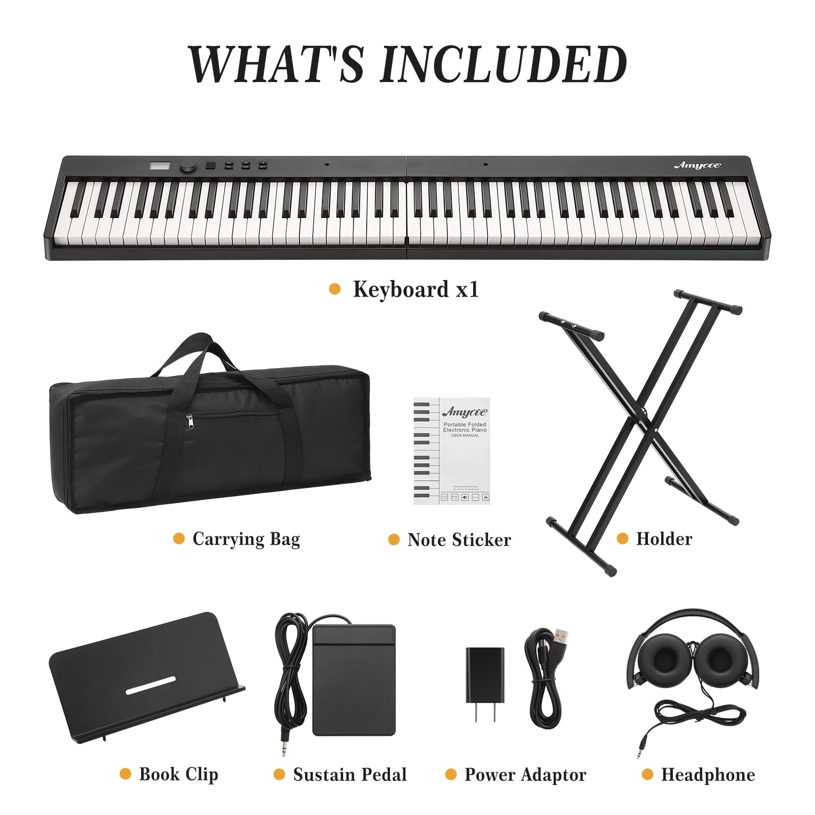 Juiluna Folding Piano Keyboard,Portable Piano Keyboard 88 Keys for Beginner,Full Size Digital Piano with Sus/tain Pedal,Headphones, Handbag, Blue/tooth, USB MIDI for Beginner,Kids,Adult