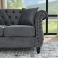 thumbnail image 3 of 80" Chesterfield Sofa Black Velvet for Living Room, 3 Seater Sofa Tufted Couch with Rolled Arms and Nailhead for Living Room, Bedroom, Office, Apartment, 3S with 3S (Grey), 3 of 11