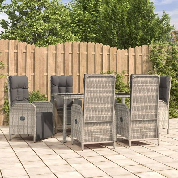 vidaXL Garden Dining Set Grey PE rattan 7 Pieces Garden Dining Set